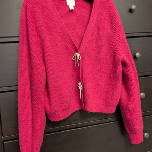 H&M Fuchsia V-Neck Tie-Front Cardigan